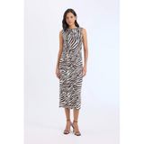 DeFacto Zebra Desenli Tül Midi Elbise, XS, E2903AX25SP, Kahve-BN527, Kadın