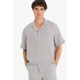 DeFacto%100 Keten Relax Fit Apaş Yaka Kısa Kollu Gömlek, XS, F4597AX25HS, Gri-GR454, Erkek