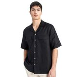 DeFacto%100 Keten Relax Fit Polo Yaka Yazlık Basic Düz Kısa Kollu Siyah Gömlek, M, B6687AX24SP, Siyah-BK27, Erkek