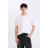 DeFacto%100 Pamuk Ağır Kumaş Regular Fit Bisiklet Yaka Tişört, L, D5481AX25SP, Beyaz-WT34, Erkek