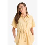 DeFacto%100 Pamuk Bağcıklı Flamlı Gömlek, 3XL, F3416AX25HS, Sarı-YL1, Kadın