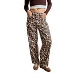 DeFacto%100 Pamuk Baggy Fit Leopar Desenli Jean Pantolon, 40, G3199AX25AU, Kahve-BN336, Kadın