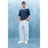DeFacto%100 Pamuk Barrel Fit Beli Bağcıklı Lastikli Geniş Paça Jean Yıkamalı Pantolon, 34, F8345AX25AU, Mavi, Erkek