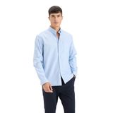 DeFacto%100 Pamuk Basic Regular Fit Polo Yaka Oxford Uzun Kollu Gömlek, S, A8028AX25SP, Mavi-BE196, Erkek