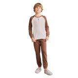 DeFacto%100 Pamuk Bisiklet Yaka Reglan Uzun Kollu Üst Lastik Paça Alt 2'li Pijama Takımı Erkek Çocuk