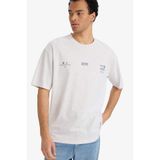 DeFacto%100 Pamuk Boxy Fit Baskılı Tişört, M, F8120AX26SP, Gri-GR389, Erkek
