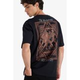 DeFacto%100 Pamuk Boxy Fit Baskılı Tişört, XS, F8324AX25AU, Siyah-BK81, Erkek