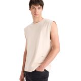 DeFacto%100 Pamuk Boxy Fit Bisiklet Yaka Baskılı Atlet, XS, C5040AX25HS, Bej-BG702, Erkek