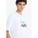 DeFacto%100 Pamuk Boxy Fit Bisiklet Yaka Baskılı Kısa Kollu Tişört, S, F8556AX25HS, Beyaz-WT34, Erkek