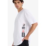 DeFacto%100 Pamuk Boxy Fit Bisiklet Yaka Baskılı Kısa Kollu Tişört, XS, F8908AX25HS, Beyaz-WT34, Erkek