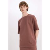 DeFacto%100 Pamuk Boxy Fit Bisiklet Yaka Kısa Kollu Tişört, XS, E0493AX25SM, Kahve-BN307, Erkek