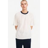 DeFacto%100 Pamuk Boxy Fit Bisiklet Yaka Pike Kısa Kollu Tişört, S, F8673AX26SP, Ekru-ER105, Erkek