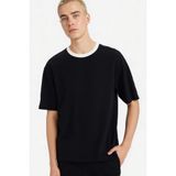 DeFacto%100 Pamuk Boxy Fit Bisiklet Yaka Pike Kısa Kollu Tişört, S, F8673AX26SP, Siyah-BK81, Erkek