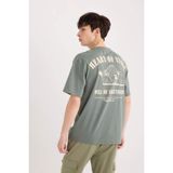 DeFacto%100 Pamuk Boxy Fit Bisiklet Yaka Sırt Baskılı Kısa Kollu Tişört, M, D5588AX25SP, Gri, Erkek
