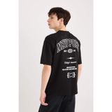 DeFacto%100 Pamuk Boxy Fit Bisiklet Yaka Sırt Baskılı Kısa Kollu Tişört, S, D5571AX25SP, Siyah-BK81, Erkek