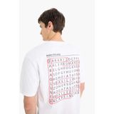 DeFacto%100 Pamuk Boxy Fit Bisiklet Yaka Sırt Baskılı Kısa Kollu Tişört, S, F4752AX25HS, Beyaz-WT34, Erkek
