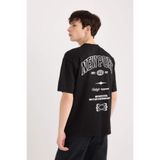 DeFacto%100 Pamuk Boxy Fit Bisiklet Yaka Sırt Baskılı Kısa Kollu Tişört, XS, D5571AX25SP, Siyah-BK81, Erkek