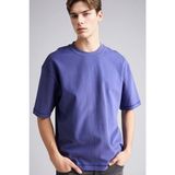 DeFacto%100 Pamuk Boxy Fit Bisiklet Yaka Tişört, S, F8666AX26SP, Mor-PR160, Erkek