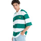 DeFacto%100 Pamuk Boxy Fit Polo Yaka Çizgili Kısa Kollu Tişört, S, F5919AX25SM, Yeşil-GN651, Erkek