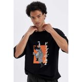 DeFacto%100 Pamuk Dragon Ball Loose Fit Bisiklet Yaka Sırt Baskılı Kısa Kollu Tişört, S, C6526AX24AU, Siyah-BK81, Erkek