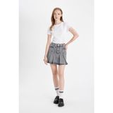 DeFacto%100 Pamuk Fashion Fit Pileli Cepli Mini Jean Etek D5198AX24AU