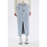 DeFacto%100 Pamuk Fashion Fit Yırtmaçlı Uzun Boy Jean Etek D4419AX24AU