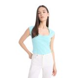 DeFacto%100 Pamuk Fitted Crop Kısa Kollu Tişört, L, F2238AX25SM, Turkuaz-TR516, Kadın