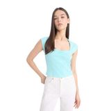 DeFacto%100 Pamuk Fitted Crop Kısa Kollu Tişört, S, F2238AX25SM, Turkuaz-TR516, Kadın
