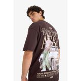 DeFacto%100 Pamuk Initial D Boxy Fit Bisiklet Yaka Sırt Baskılı Kısa Kollu Tişört, S, F4291AX25SM, Kahve-BN116, Erkek