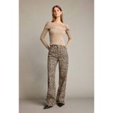 DeFacto%100 Pamuk Leopar Desenli Geniş Paça Pantolon, 42, G4300AX25WN, Siyah-BK81, Kadın