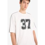 DeFacto%100 Pamuk Loose Fit Bisiklet Yaka Baskılı Kısa Kollu Tişört, S, F0186AX25SM, Ekru-ER105, Erkek