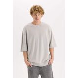 DeFacto%100 Pamuk Loose Fit Bisiklet Yaka Kısa Kollu Tişört, XS, C0709AX25SP, Gri-GR367, Erkek