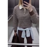 DeFacto%100 Pamuk Loose Fit Çizgili Sweatshirt, L, G9460AX26SP, Kahve-BN595, kadın