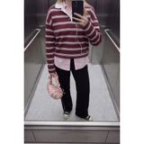 DeFacto%100 Pamuk Loose Fit Çizgili Sweatshirt, L, G9467AX26SP, Pembe, kadın