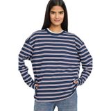 DeFacto%100 Pamuk Loose Fit Çizgili Sweatshirt, XS, F7758AX25AU, Lacivert-NV248, kadın