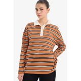 DeFacto%100 Pamuk Loose Fit Polo Yaka Sweatshirt, L, G6490AX25WN, Kahve-BN50, kadın