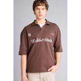 DeFacto%100 Pamuk Loose Fit Slogan Baskılı Polo Yaka Tişört, XS, F8676AX26SP, Kahve-BN151, Erkek