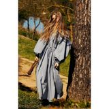 DeFacto%100 Pamuk Manuka x Defacto Regular Fit Bisiklet Yaka Poplin Uzun Kollu Maxi Elbise H5577AX26SM