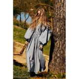 DeFacto%100 Pamuk Manuka x Defacto Regular Fit Bisiklet Yaka Poplin Uzun Kollu Maxi Elbise H5577AX26SM