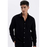 DeFacto%100 Pamuk Modern Fit Polo Yaka Uzun Kollu Gömlek, XS, D1629AX24AU, Siyah-BK81, Erkek