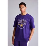 DeFacto%100 Pamuk NBA Los Angeles Lakers Lisanslı Overshırt Fıt Kısa Kollu Mor Tişört