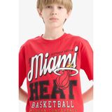 DeFacto%100 Pamuk NBA Miami Heat Bisiklet Yaka Kısa Kollu Tişört Erkek Çocuk