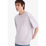DeFacto%100 Pamuk Nefes Alabilen Boxy Fit Baskılı Tişört, S, F9696AX26SP, Mor-PR307, Erkek