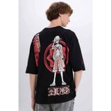 DeFacto%100 Pamuk One Piece Loose Fit Bisiklet Yaka Sırt Baskılı Kısa Kollu Tişört, M, B5528AX25SP, Siyah, Erkek