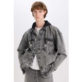 DeFacto%100 Pamuk Oversize Geniş Kalıp Kapüşonlu Düğmeli Mevsimlik Baharlık Denim Ceket D0416AX25SP