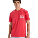 DeFacto%100 Pamuk Regular Fit Bisiklet Yaka Baskılı Kısa Kollu Tişört, S, F8540AX25HS, Kırmızı-RD39, Erkek