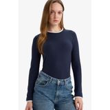 DeFacto%100 Pamuk Regular Fit Bisiklet Yaka Uzun Kollu Tişört Tunik, S, G5061AX25WN, Lacivert-NV173, Kadın