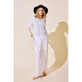 DeFacto%100 Pamuk Regular Fit Brode Beyaz Plaj Pantolonu H0881AX26SM