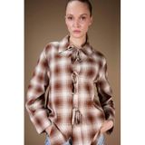 DeFacto%100 Pamuk Regular Fit Dama Desenli Flanel Önden Bağlamalı Uzun Kollu Tunik, M, G1382AX25WN, Kahve-BN341, Kadın