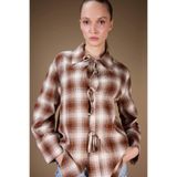 DeFacto%100 Pamuk Regular Fit Dama Desenli Flanel Önden Bağlamalı Uzun Kollu Tunik, XL, G1382AX25WN, Kahve-BN341, Kadın